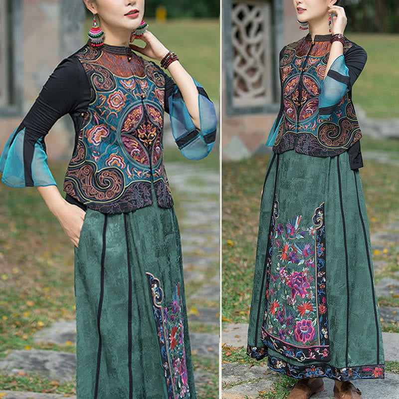 Buddha Stones Vintage Style Embroidery Flower Tang Suit Design Sleeveless Vest - image 16
