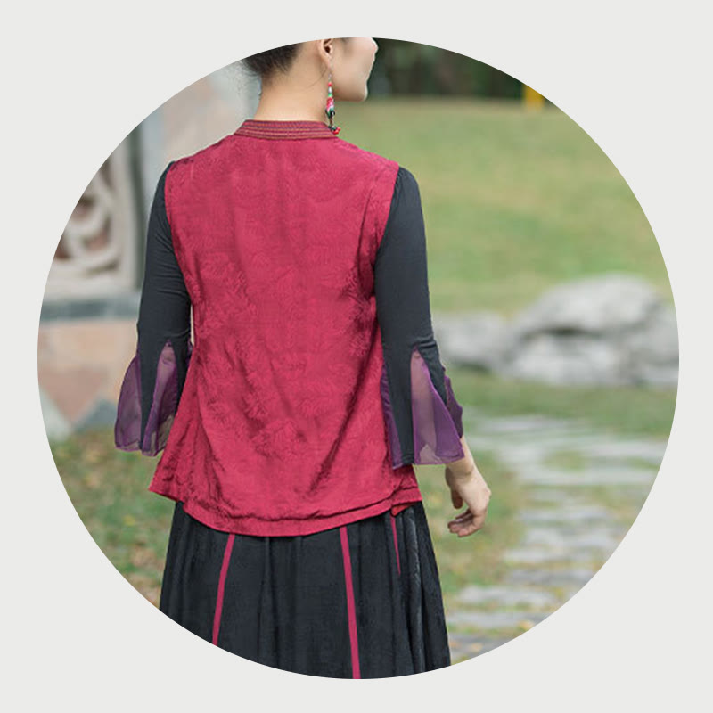 Buddha Stones Vintage Style Embroidery Flower Tang Suit Design Sleeveless Vest - image 29