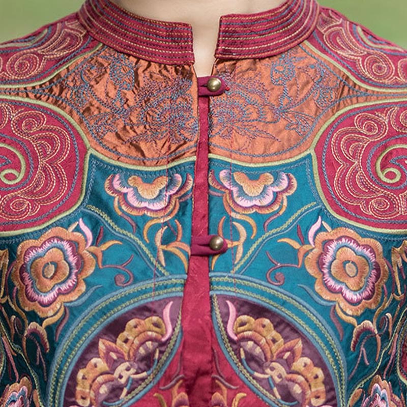 Buddha Stones Vintage Style Embroidery Flower Tang Suit Design Sleeveless Vest - image 24
