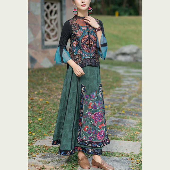 Buddha Stones Vintage Style Embroidery Flower Tang Suit Design Sleeveless Vest - image 14