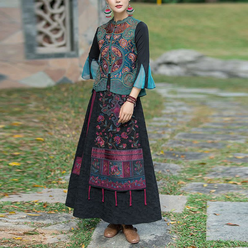 Buddha Stones Vintage Style Embroidery Flower Tang Suit Design Sleeveless Vest - image 3