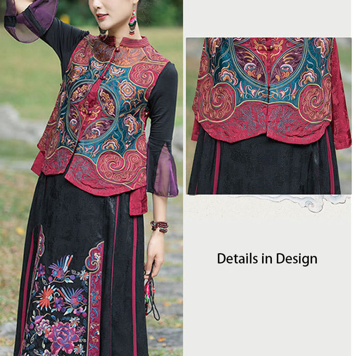 Buddha Stones Vintage Style Embroidery Flower Tang Suit Design Sleeveless Vest - image 27