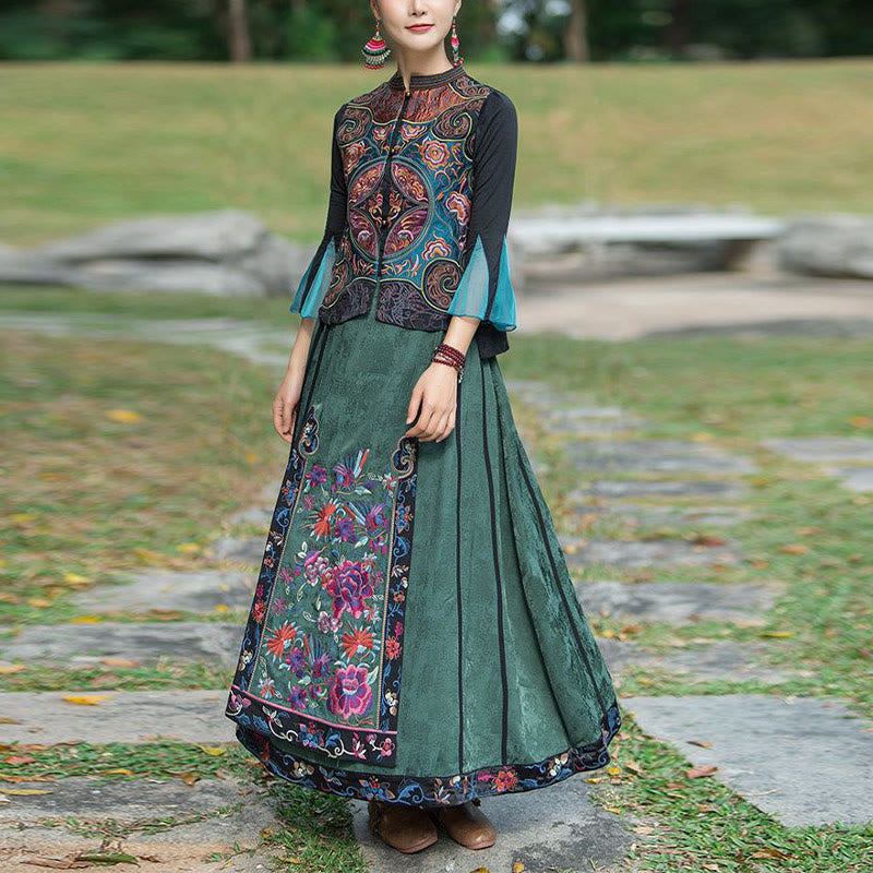 Buddha Stones Vintage Style Embroidery Flower Tang Suit Design Sleeveless Vest - image 13