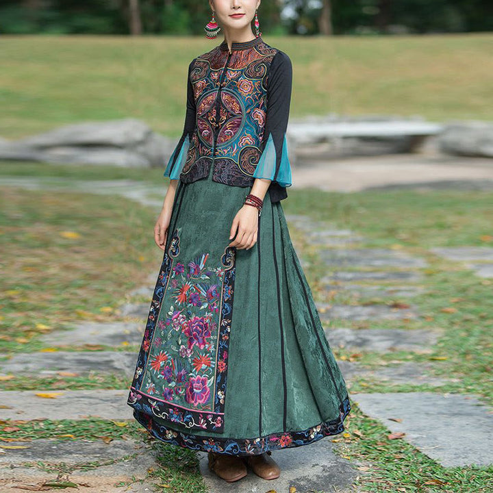 Buddha Stones Vintage Style Embroidery Flower Tang Suit Design Sleeveless Vest - image 13