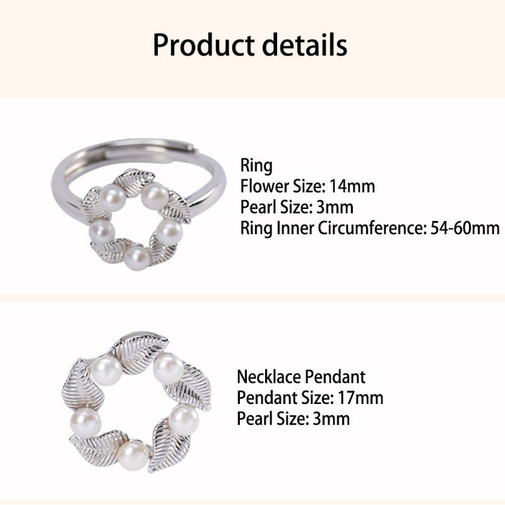 Buddha Stones 925 Sterling Silver Pearl Leaf Design Healing Wisdom Necklace Pendant Ring Earrings Set - image 5