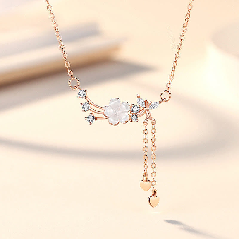 Buddha Stones 925 Sterling Silver Flower Butterfly Love Necklace Pendant Earrings Set - Rose Gold Necklace - image 6