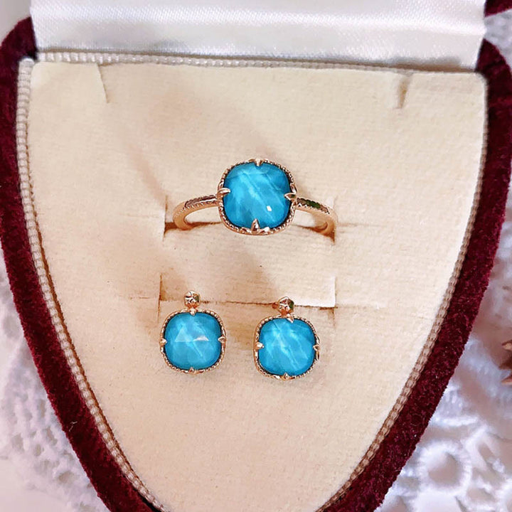 Buddha Stones 925 Sterling Silver Plated Gold Turquoise Protection Ring Earrings Necklace Pendant Set