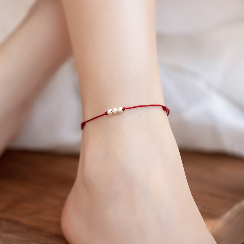 Buddha Stones 925 Sterling Silver Three Beads Protection String Bracelet Anklet - image 12