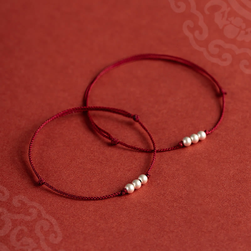 Buddha Stones 925 Sterling Silver Three Beads Protection String Bracelet Anklet - image 2