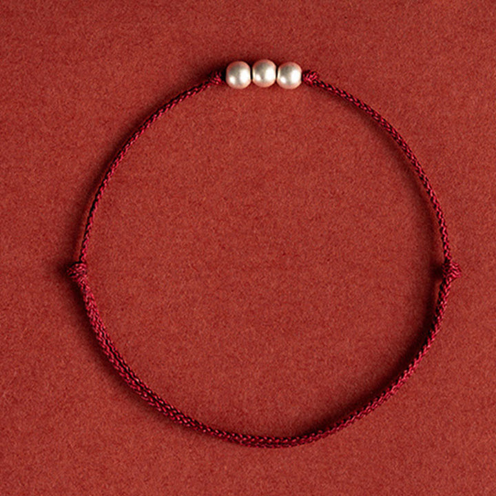 Buddha Stones 925 Sterling Silver Three Beads Protection String Bracelet Anklet - image 4