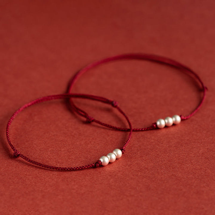 Buddha Stones 925 Sterling Silver Three Beads Protection String Bracelet Anklet - image 14