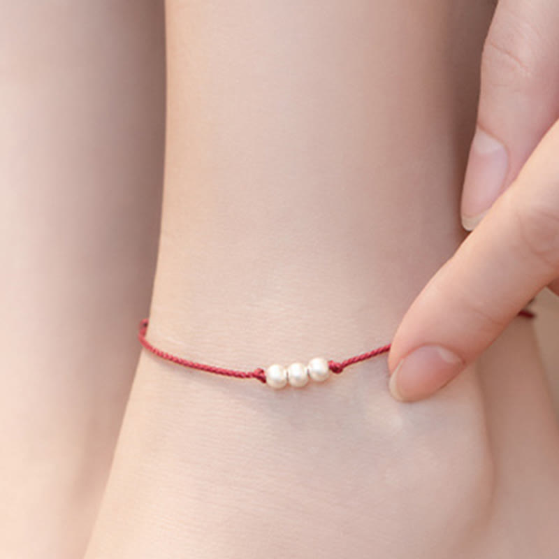 Buddha Stones 925 Sterling Silver Three Beads Protection String Bracelet Anklet - image 12