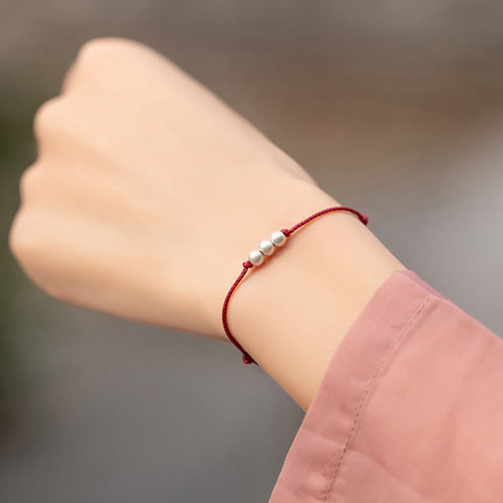 Buddha Stones 925 Sterling Silver Three Beads Protection String Bracelet Anklet - image 8