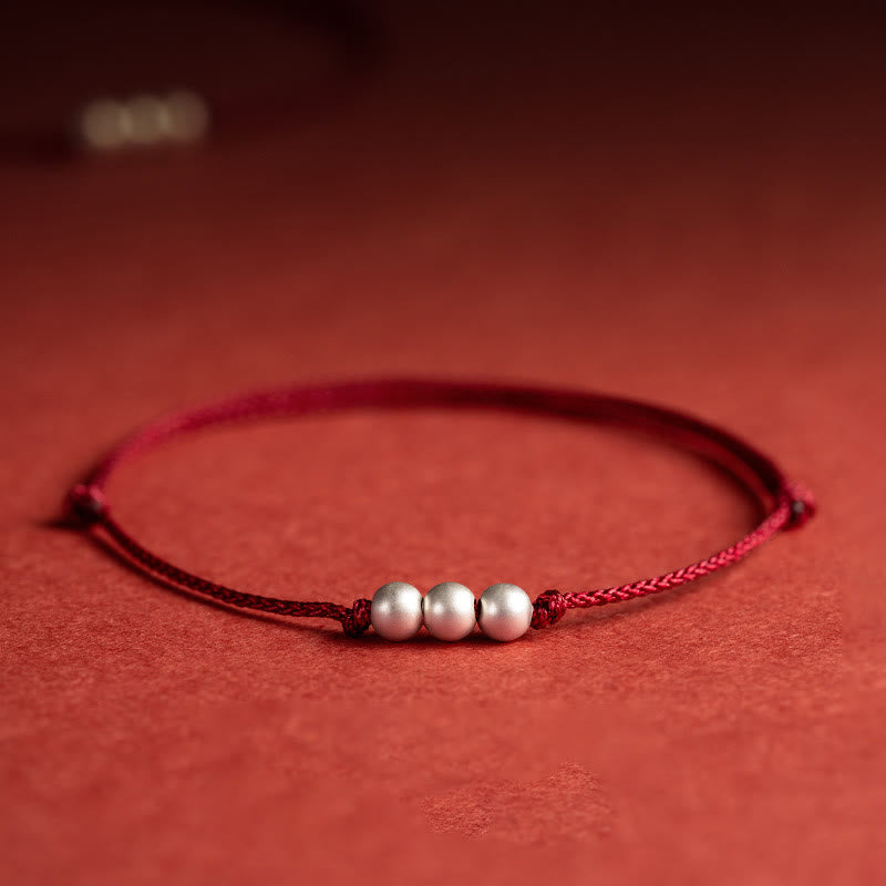 Buddha Stones 925 Sterling Silver Three Beads Protection String Bracelet Anklet - Bracelet(Wrist Circumference 14-18cm) - image 1
