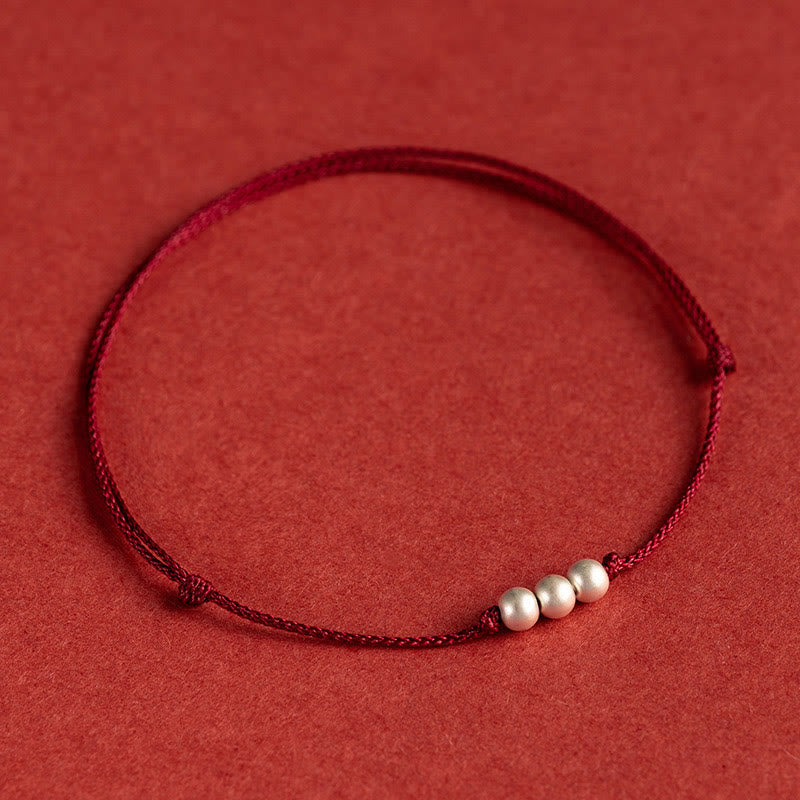Buddha Stones 925 Sterling Silver Three Beads Protection String Bracelet Anklet - Anklet(Circumference 21-27cm) - image 11