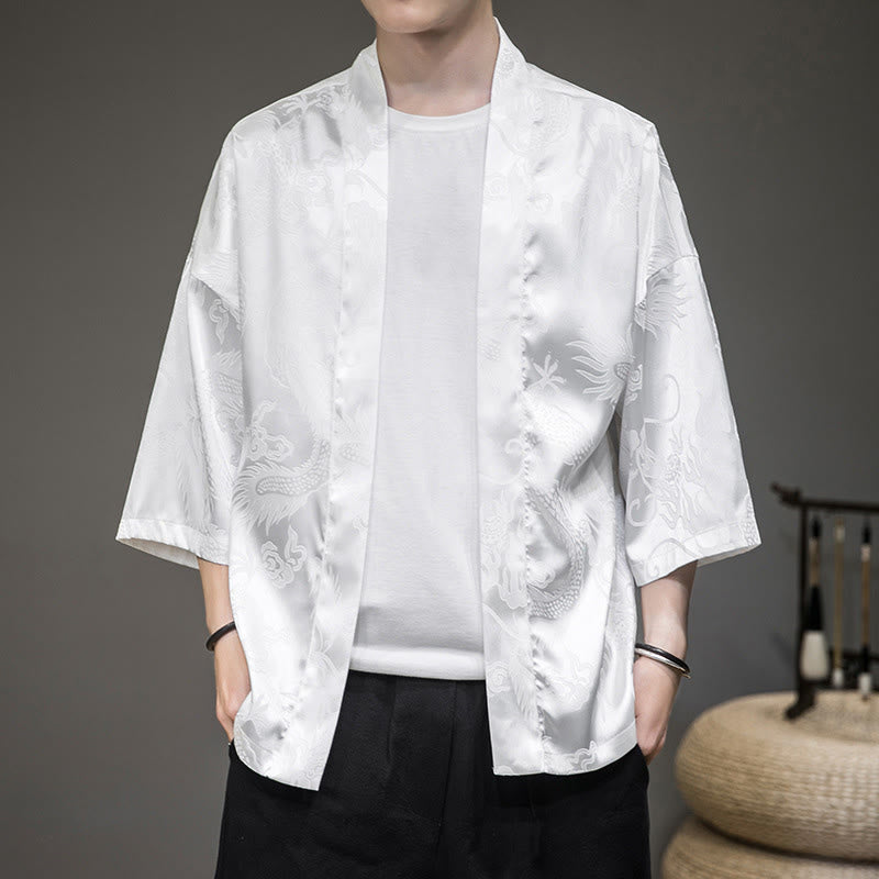 Buddha Stones Chinese Dragon Open Front Jacket Men's Kimono - image 1