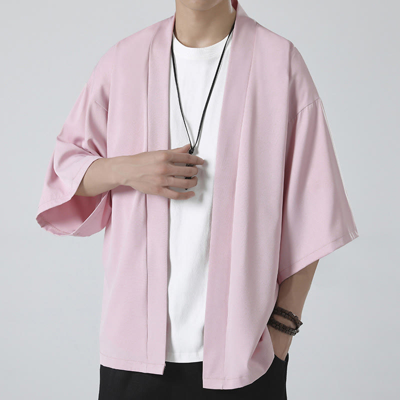 Buddha Stones Solid Color Open Front Jacket Men's Kimono - Pink(Jacket Only) - US/UK/AU46，EU56 (5XL) - image 17