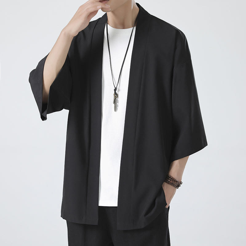 Buddha Stones Solid Color Open Front Jacket Men's Kimono - image 6