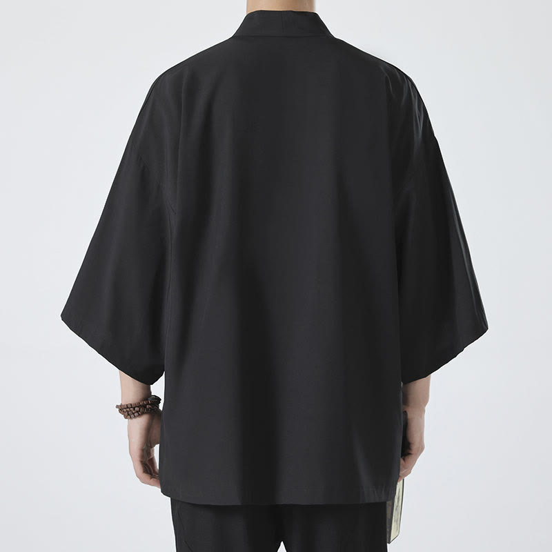 Buddha Stones Solid Color Open Front Jacket Men's Kimono - image 2