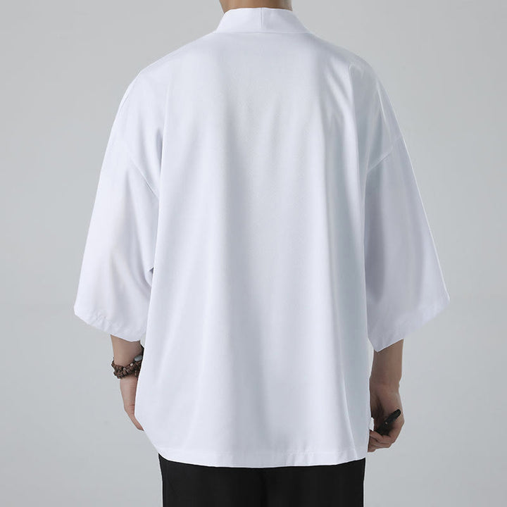 Buddha Stones Solid Color Open Front Jacket Men's Kimono - image 9