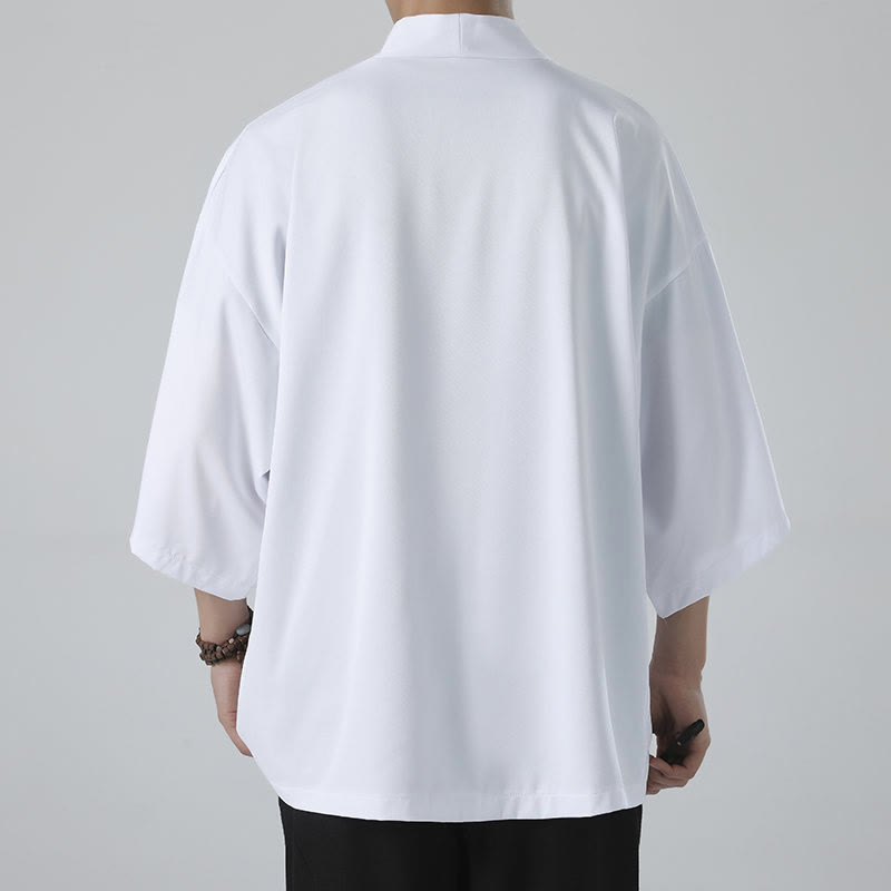 Buddha Stones Solid Color Open Front Jacket Men's Kimono - image 9