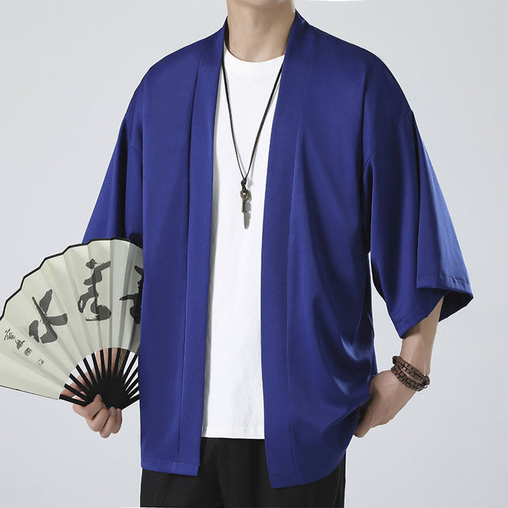 Buddha Stones Solid Color Open Front Jacket Men's Kimono - image 21