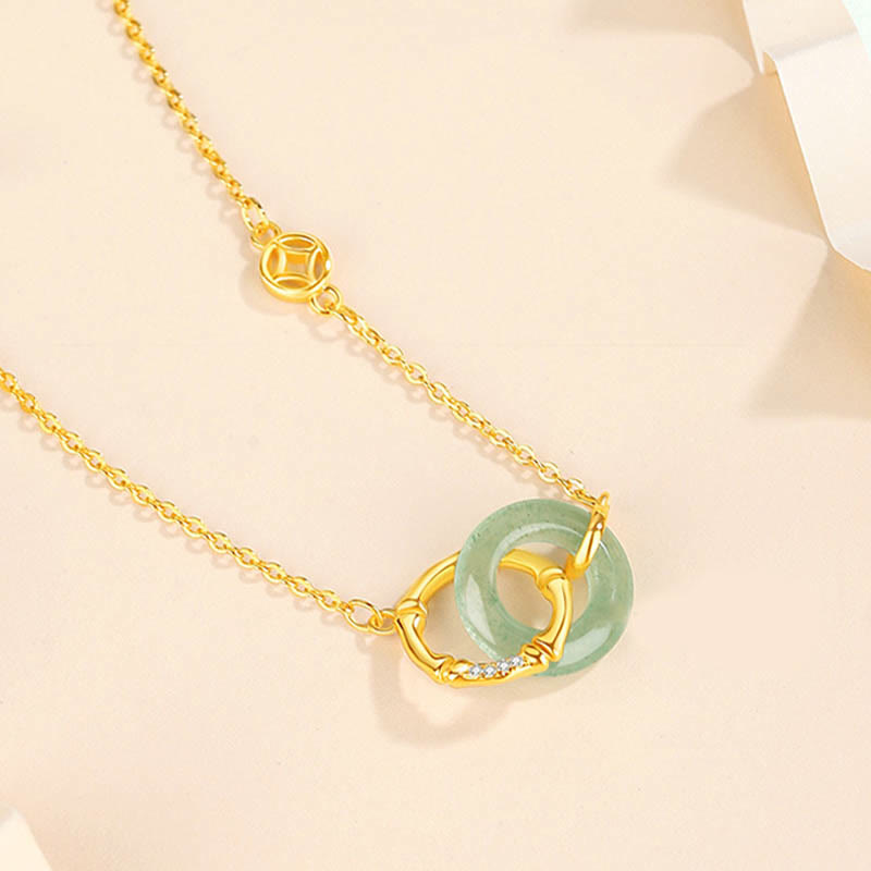 Buddha Stones 925 Sterling Silver Natural Green Aventurine Peace Buckle Bamboo Coin Prosperity Necklace Pendant - image 2