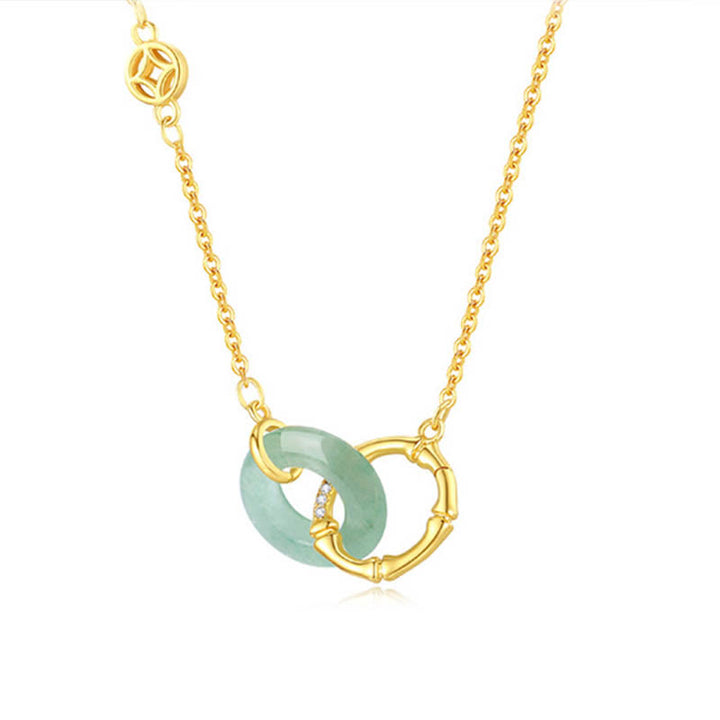 Buddha Stones 925 Sterling Silver Natural Green Aventurine Peace Buckle Bamboo Coin Prosperity Necklace Pendant - image 7