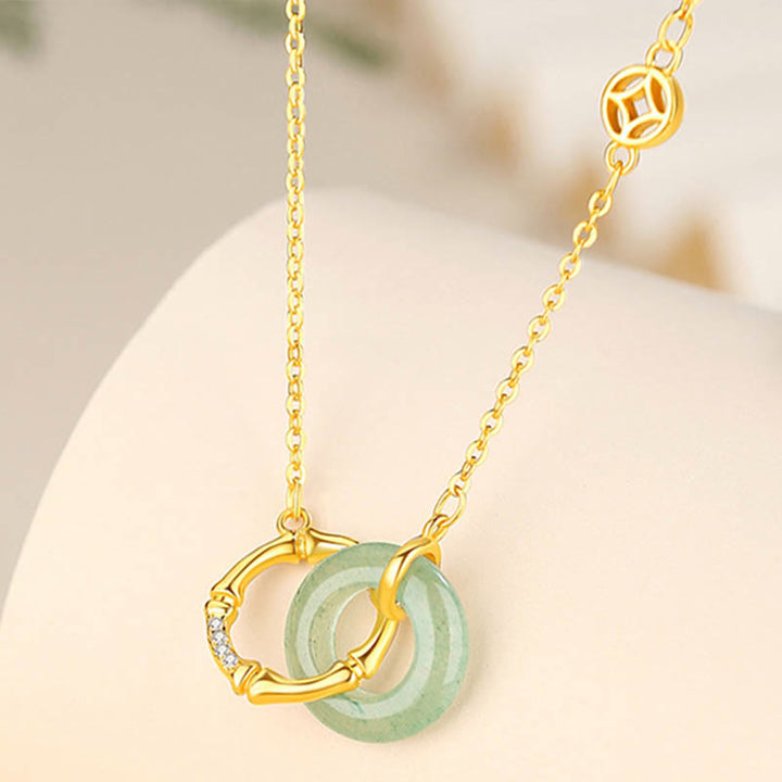 Buddha Stones 925 Sterling Silver Natural Green Aventurine Peace Buckle Bamboo Coin Prosperity Necklace Pendant - image 1