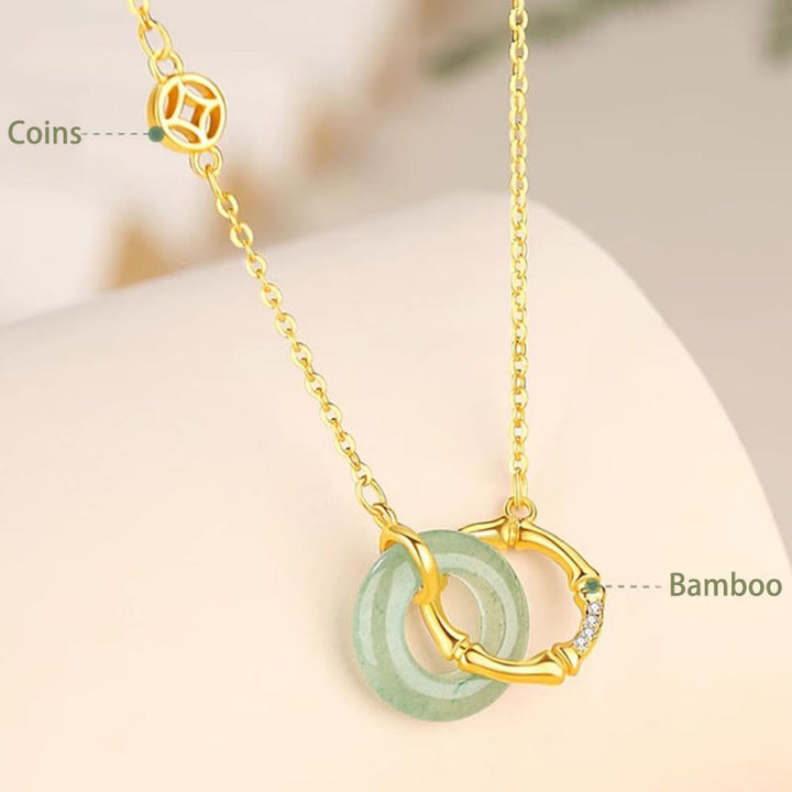 Buddha Stones 925 Sterling Silver Natural Green Aventurine Peace Buckle Bamboo Coin Prosperity Necklace Pendant - image 3