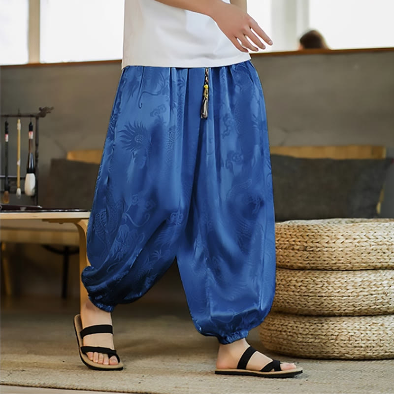 Buddha Stones Dragon Pattern Loose Men's Harem Pants With Pockets