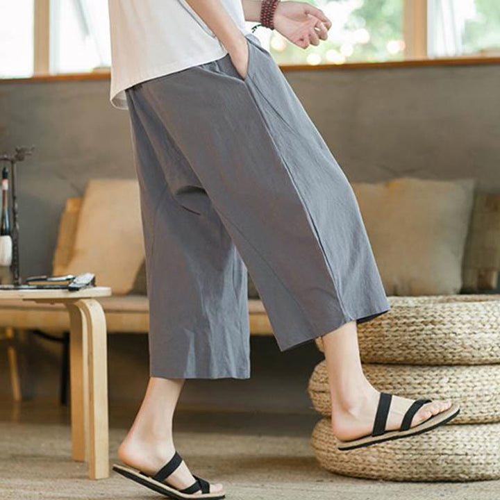 Buddha Stones Solid Color Mid-length Men's Wide Leg Pants With Pockets - image 26