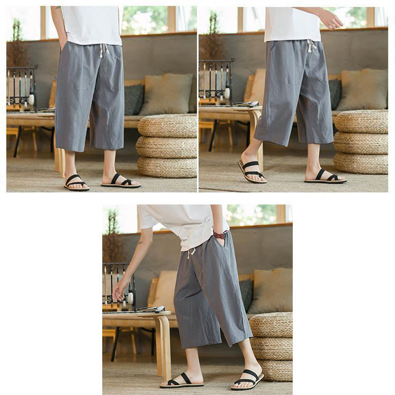 Buddha Stones Solid Color Mid-length Men's Wide Leg Pants With Pockets - image 31