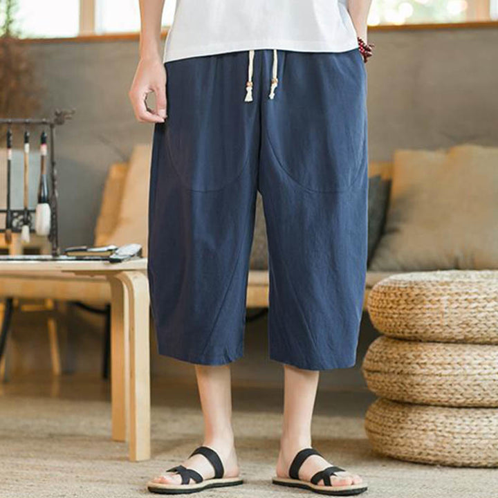 Buddha Stones Solid Color Mid-length Men's Wide Leg Pants With Pockets - image 10