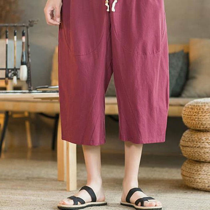 Buddha Stones Solid Color Mid-length Men's Wide Leg Pants With Pockets - image 19