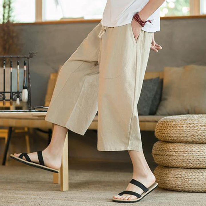 Buddha Stones Solid Color Mid-length Men's Wide Leg Pants With Pockets - image 5