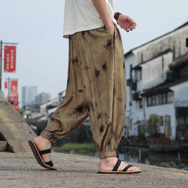 Buddha Stones Leaf Pattern Loose Men's Harem Pants With Pockets - image 5