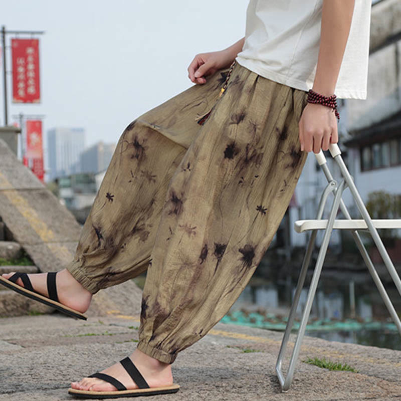 Buddha Stones Leaf Pattern Loose Men's Harem Pants With Pockets - image 3