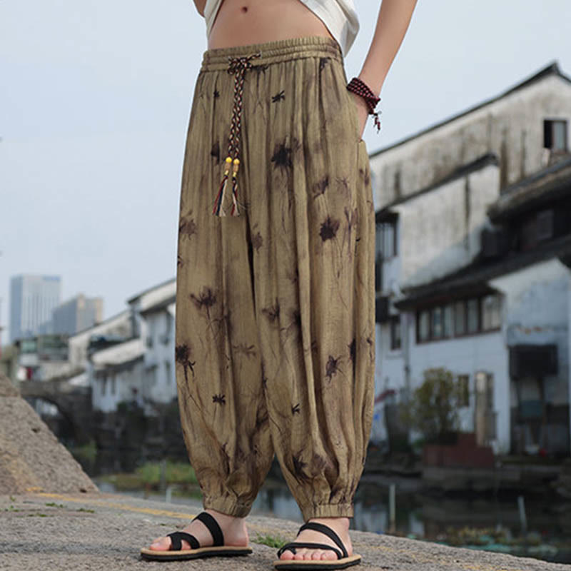 Buddha Stones Leaf Pattern Loose Men's Harem Pants With Pockets - image 2