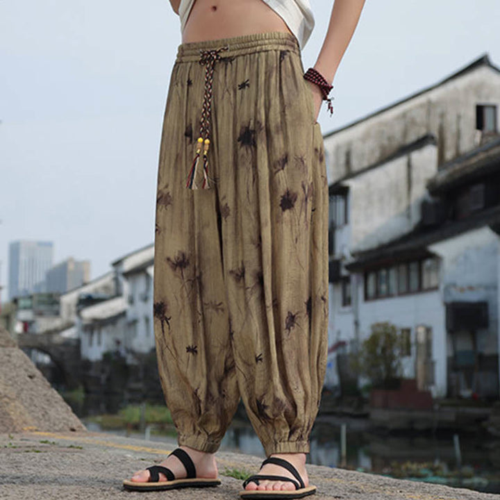 Buddha Stones Leaf Pattern Loose Men's Harem Pants With Pockets - image 2