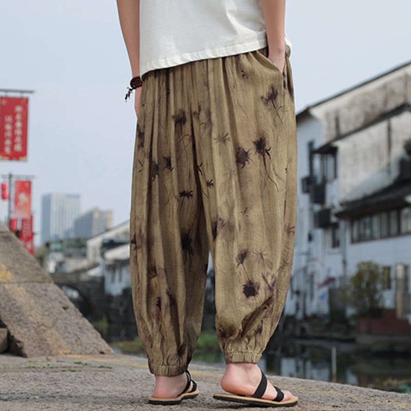 Buddha Stones Leaf Pattern Loose Men's Harem Pants With Pockets - image 7