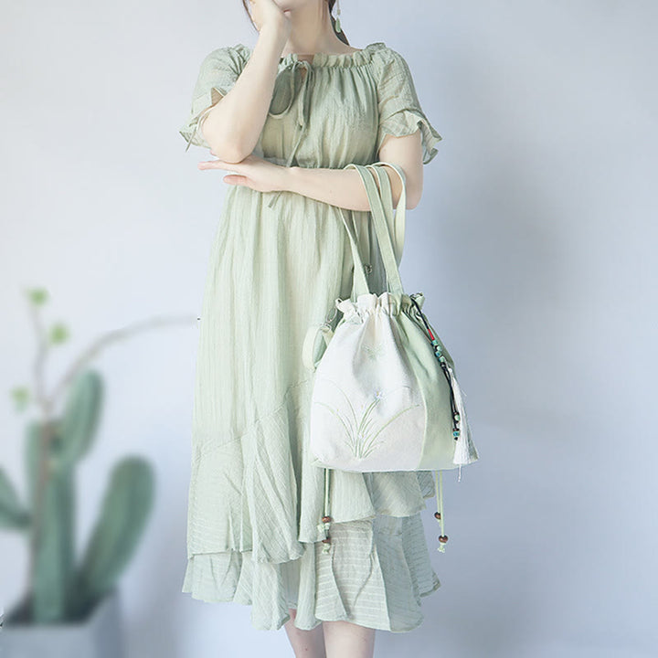 Buddha Stones Embroidered Grass Flowers Cherry Blossom Canvas Tote Crossbody Bag Shoulder Bag Handbag - image 2