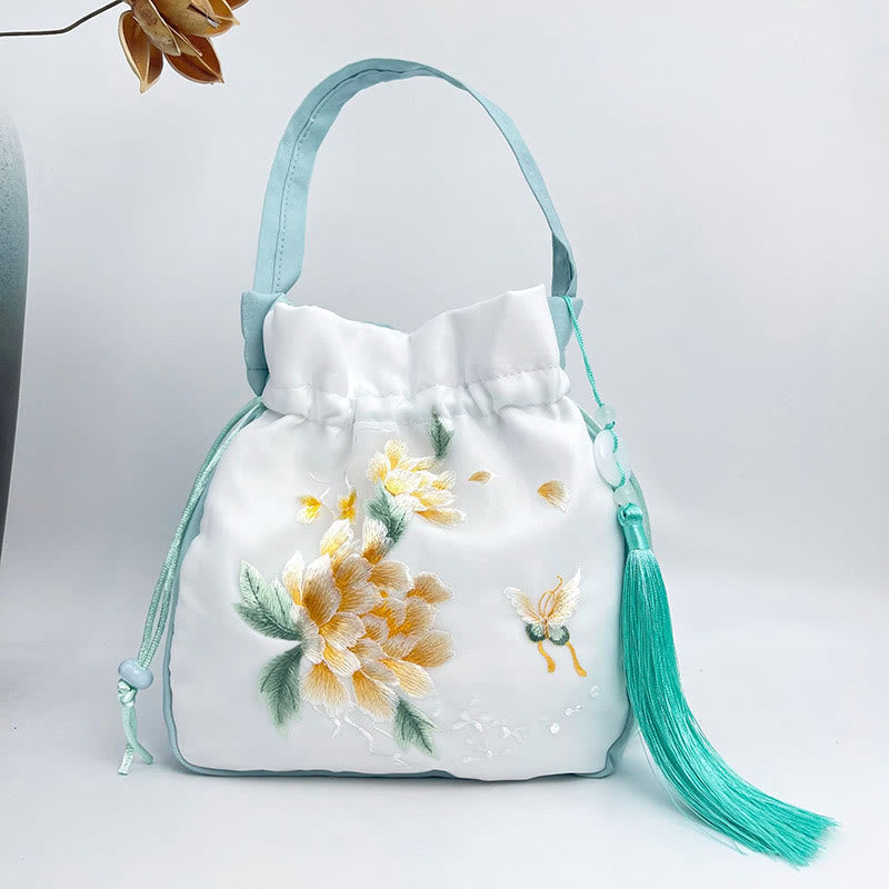 Buddha Stones Suzhou Embroidery Rabbit Lotus Epiphyllum Peony Magnolia Tote Crossbody Bag Shoulder Bag Handbag