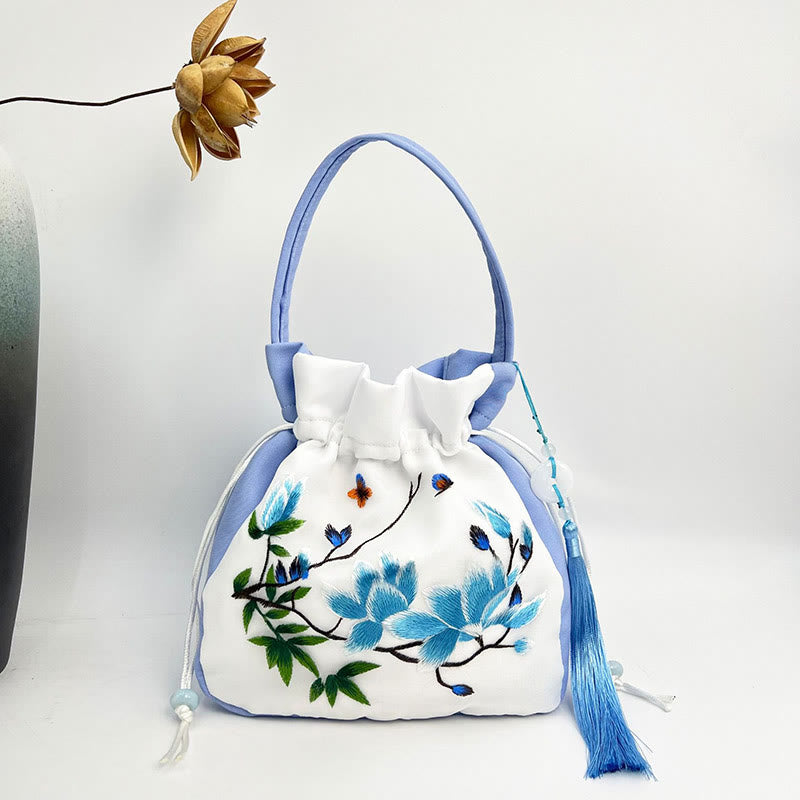 Buddha Stones Suzhou Embroidery Rabbit Lotus Epiphyllum Peony Magnolia Tote Crossbody Bag Shoulder Bag Handbag