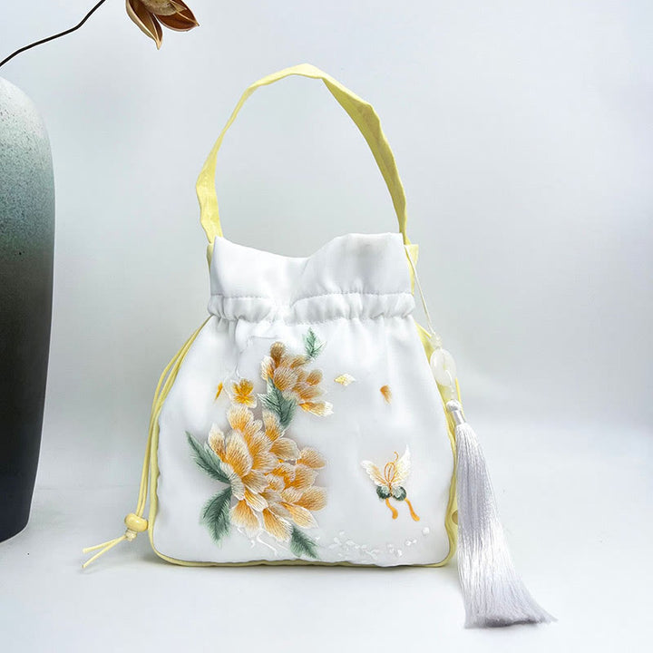 Buddha Stones Suzhou Embroidery Rabbit Lotus Epiphyllum Peony Magnolia Tote Crossbody Bag Shoulder Bag Handbag