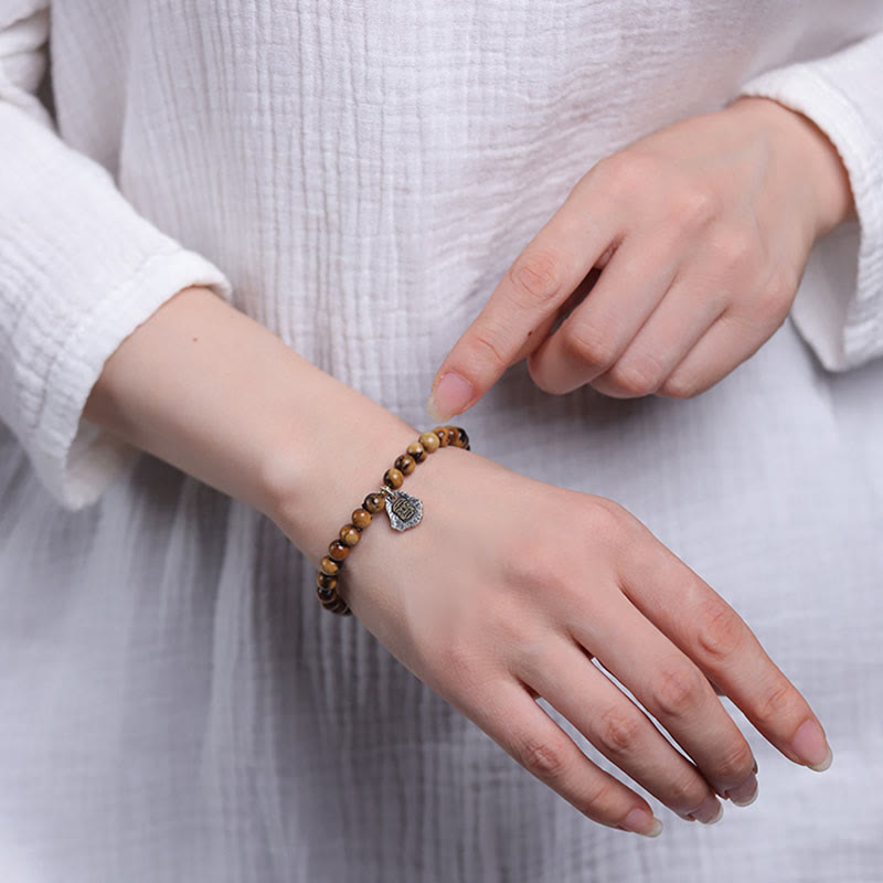 Buddha Stones 925 Sterling Silver Natural Golden Sea Willow Zakiram Goddess of Wealth Lucky fortune Fu Character Success Bracelet - image 5