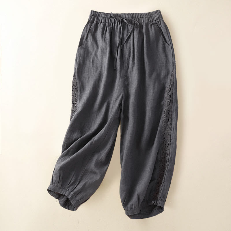 Buddha Stones Solid Color Flower Loose Drawstring Harem Pants With Pockets - Gray - US8-10，UK/AU12-14，EU40-42 (2XL) - image 14