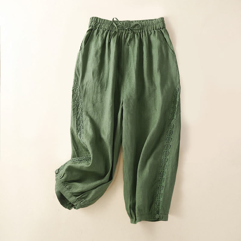 Buddha Stones Solid Color Flower Loose Drawstring Harem Pants With Pockets - Green - US8-10，UK/AU12-14，EU40-42 (2XL) - image 20