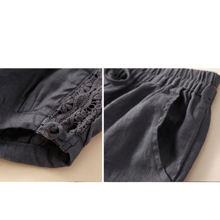 Buddha Stones Solid Color Flower Loose Drawstring Harem Pants With Pockets - image 19