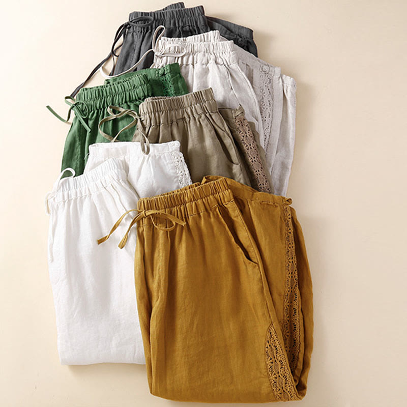 Buddha Stones Solid Color Flower Loose Drawstring Harem Pants With Pockets - image 34